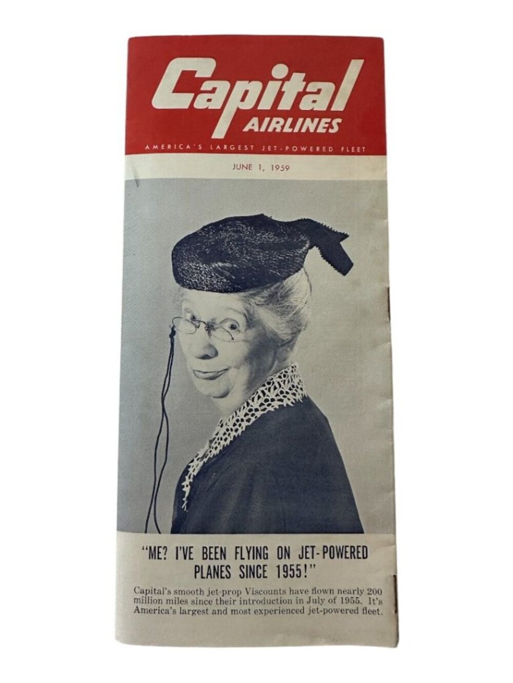 1959 Capital Airlines Timetable Brochure Vintage Aviation Viscount Jet Prop
